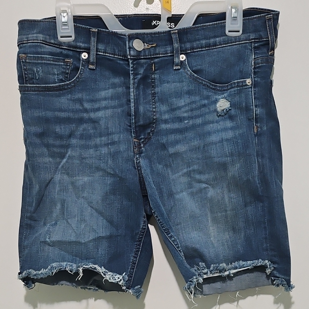 Express Women's High Waist Blue Denim Bermuda Shorts
